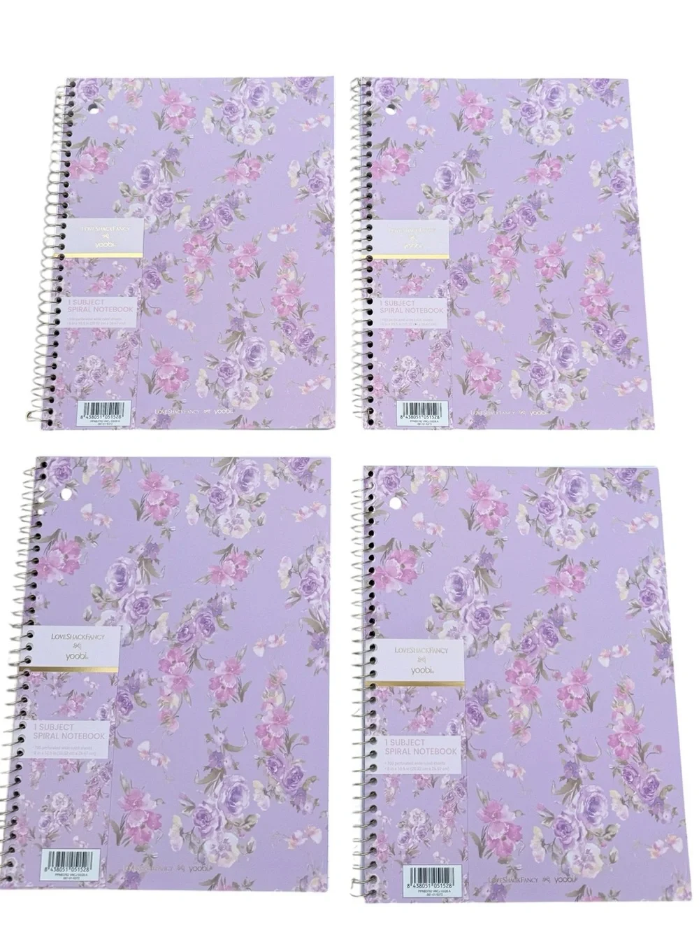 LoveShackFancy purple Floral Spiral Notebooks Set of 4 Happy Thoughts Hibiscus